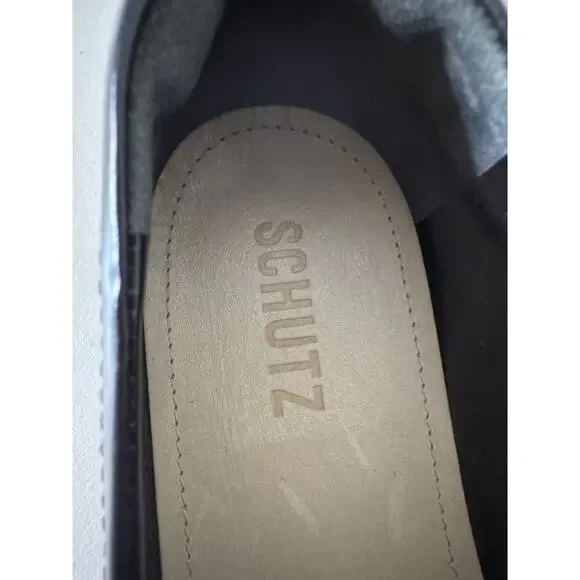 Schutz 6B Womens Black Leather Gold Chain Christie Loafers Slip On Muller Patent - Picture 5 of 9